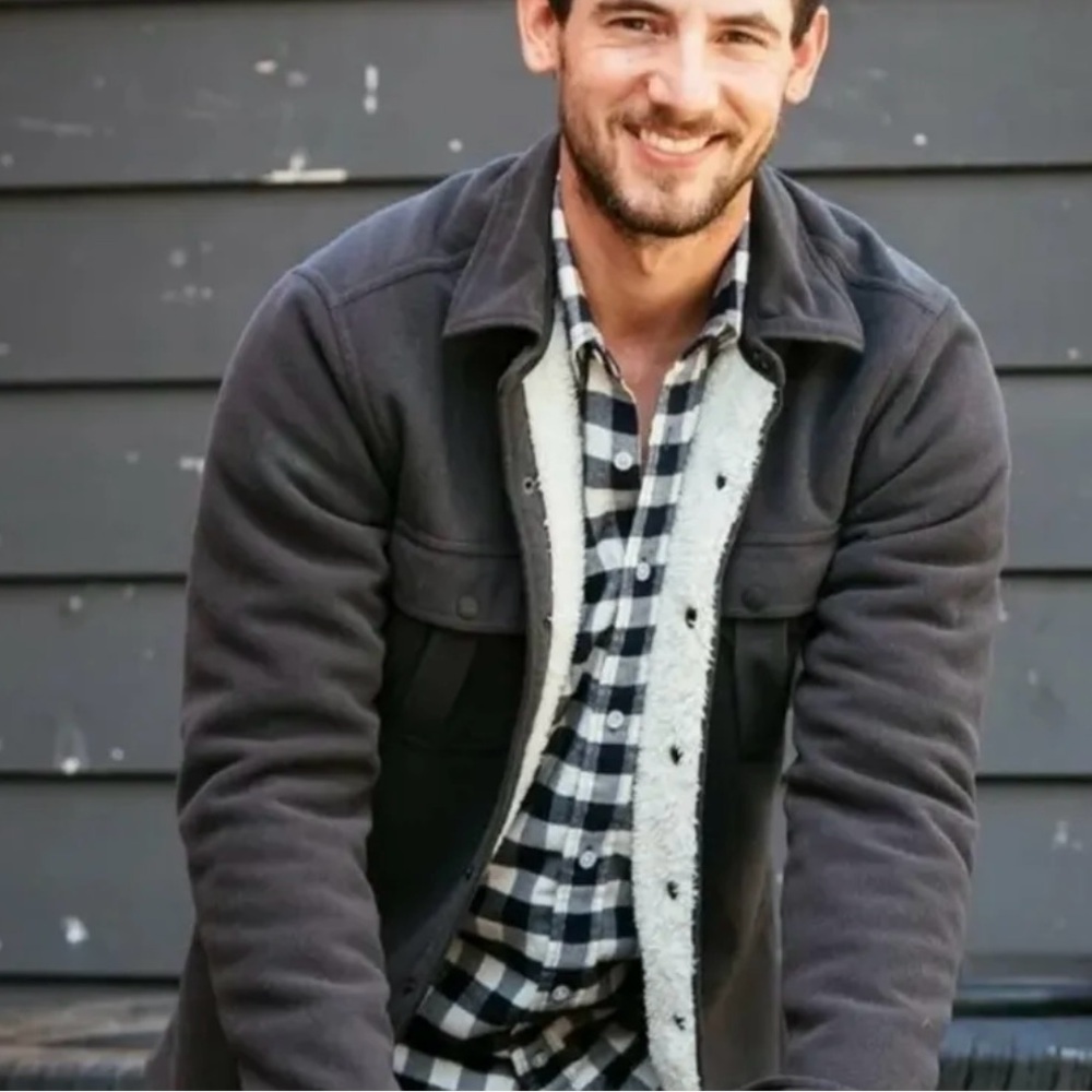 Faherty Mens Large Sherpa Lined Jacket Washed BLACK Button Shirt Shacket Trucker